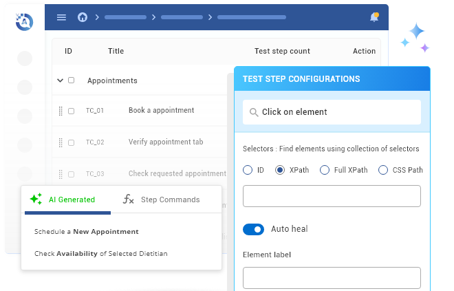 Step-04 AI-generated test cases and step configurations, including all relevant details such as actions, inputs, expected outcomes, and test steps, ensuring comprehensive test coverage and enhanced automation.